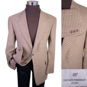 Hickey Freeman Check Beige Blazer Sport Coat Casual Jacket Sz 42R WOOL 2-Button